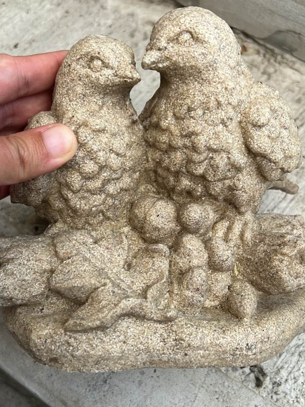 Decorative Sandstone Bird Pair Sculpture - Natural Beige